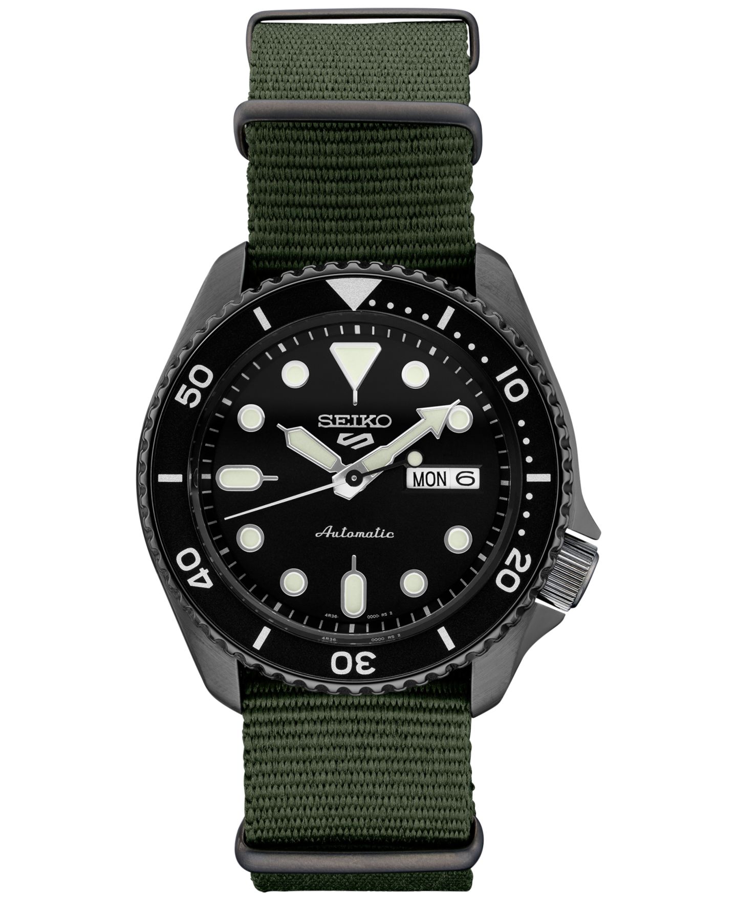 Мужские часы Seiko Automatic 5 Sports Green Nylon Strap Watch 42.5mm — фото 1