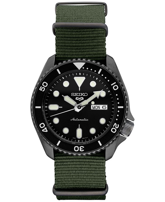 Seiko Men's Automatic 5 Green Nylon Strap Watch - Macy's