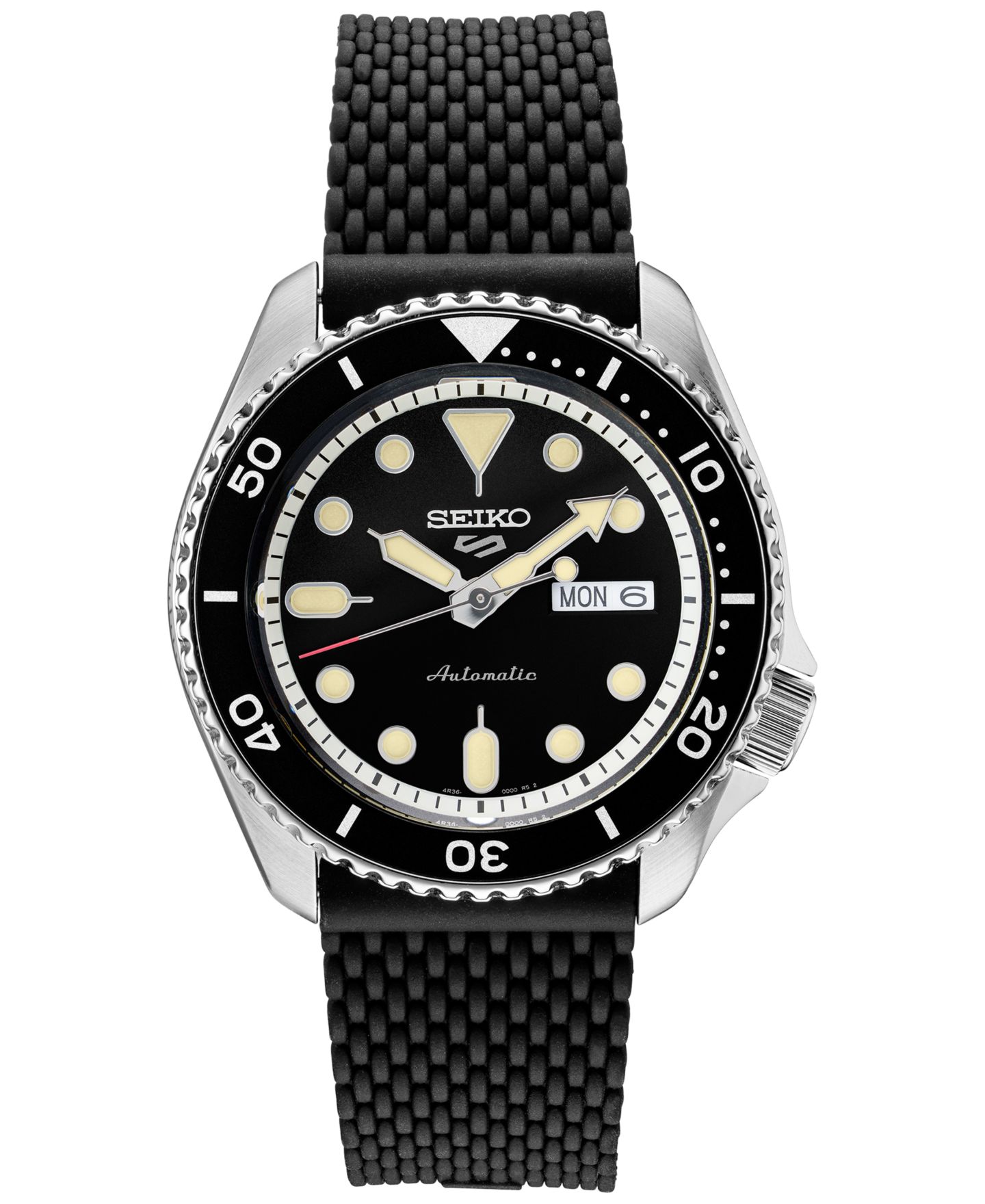 Мужские часы Seiko Automatic Sport Black Silicone Mesh Strap Watch 42.5mm — фото 1