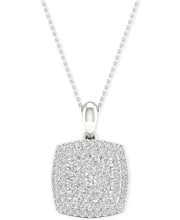 Macy's - Diamond Square Cluster Pendant Necklace (1/2 ct. t.w.) in Sterling Silver, 16" + 2" extender