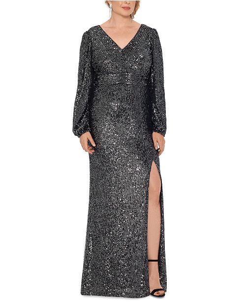 Xscape Plus Size Sequin V Neck Gown Reviews Dresses