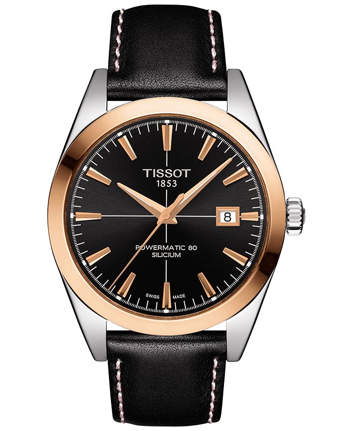 Tissot - Men's Swiss Automatic Gentlemen Black Leather Strap Watch 40mm