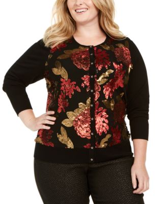 Charter Club - Plus Size Floral Sequin Cardigan