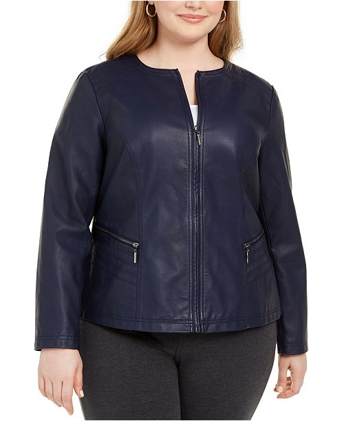 Alfani Plus Size Faux Leather Zipper Jacket Created For Macy S