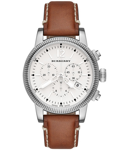 Burberry Watch, Women's Swiss Chronograph Tan Leather Strap 42mm BU7817