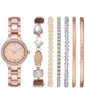 image of Folio Women-s Rose Gold-Tone Bracelet Watch 30mm Box Set