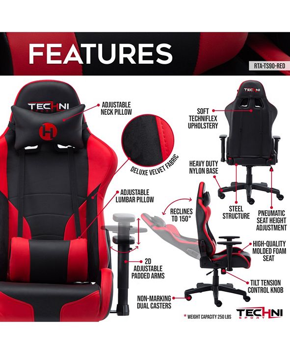 RTA Products Techni Sport PC Red Gaming Chair & Reviews - Furniture ...
