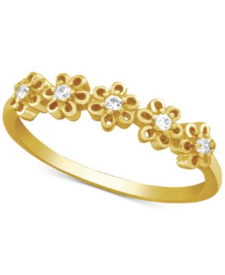 And Now This - Cubic Zirconia Flower Ring in Gold-Plate
