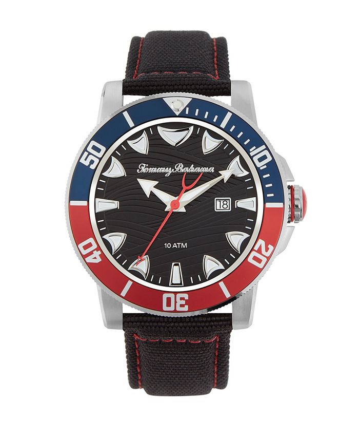 Tommy Bahama Men's Multi Colored Bezel Black Leather Strap Watch, 45mm