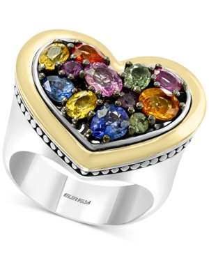image of Effy Multi-Sapphire Heart Ring (2-3/4 ct. t.w.) in Sterling Silver & 18k Gold