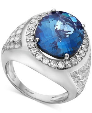 image of Effy London Blue Topaz (10-7/8 ct. t.w.) & White Zircon (1-1/4 ct. t.w.) Statement Ring in Sterling Silver