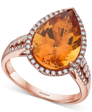 image of Effy Citrine (5-1/3 ct. t.w.) & Diamond (1/3 ct. t.w.) Pear Statement Ring in 14k Rose Gold