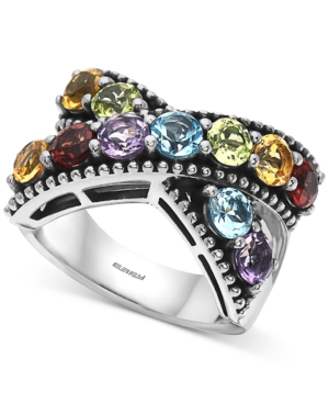 image of Effy Multi-Gemstone Crisscross Statement Ring (4-1/3 ct. t.w.) in Sterling Silver