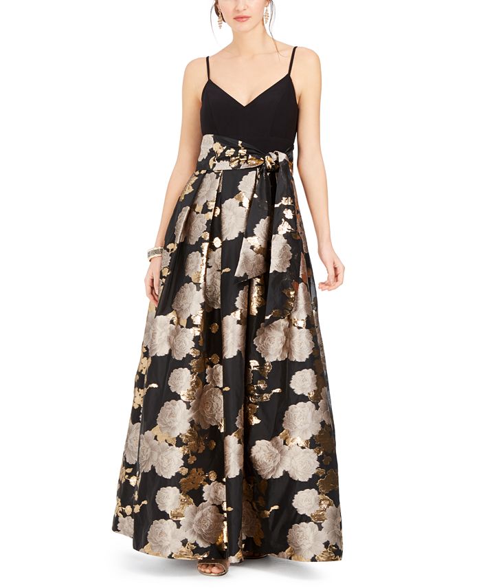 Eliza J Metallic Floral-Print Gown - Macy's