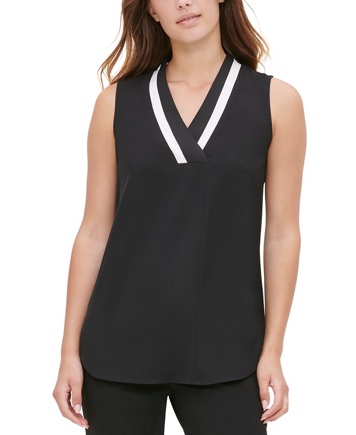 Calvin Klein Colorblocked-Neck Sleeveless Top - Macy's