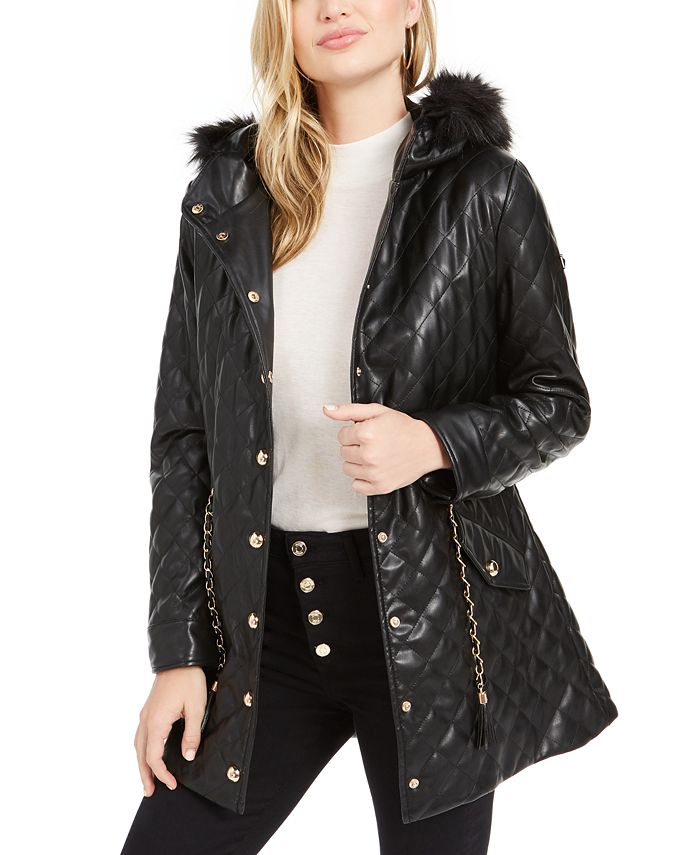 GUESS Saira Quilted FauxFur Collar Jacket Macy's