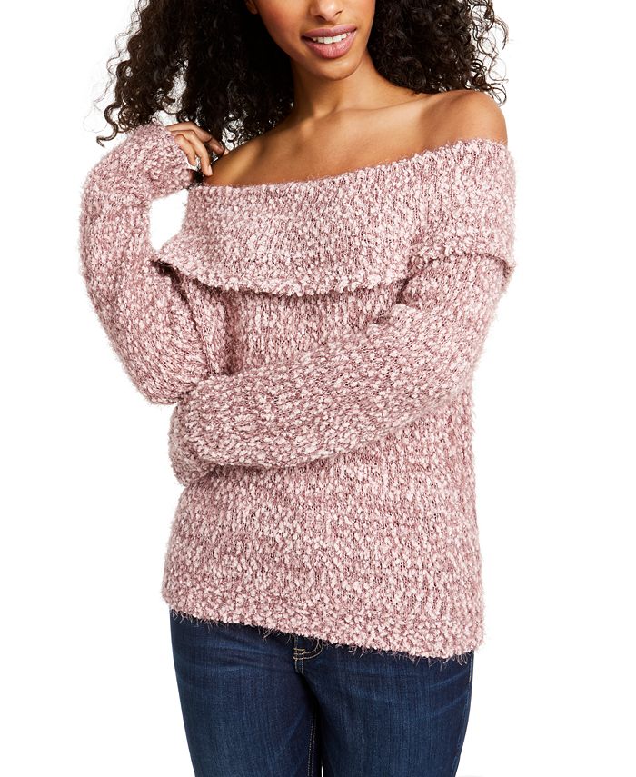 Fuzzy sweater off top the shoulder