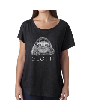 image of La Pop Art Women-s Dolman Cut Word Art Shirt - Sloth