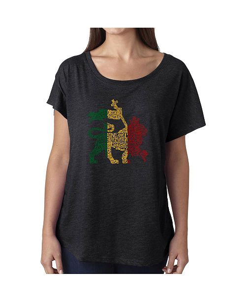 La Pop Art Women S Dolman Cut Word Art Shirt Rasta Lion One