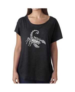 image of La Pop Art Women-s Dolman Cut Word Art Shirt - Types of Scorpions