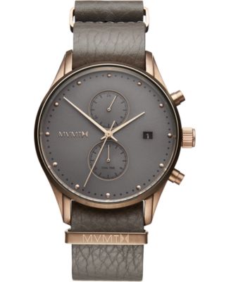 MVMT - Men's Voyager Bronze Age Gray Leather Strap Watch 45mm
