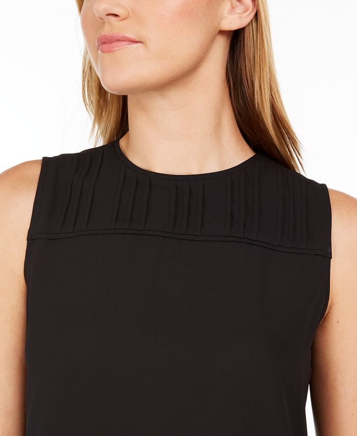 Calvin Klein Sleeveless Pleated-Neck Top - Macy's