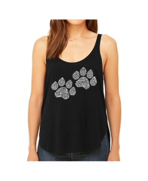 La Pop Art Women's Premium Word Art Flowy Tank Top- Woof Paw Prints