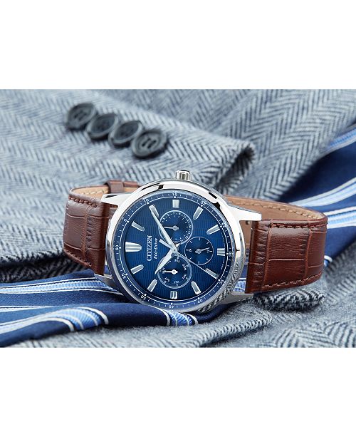 Citizen EcoDrive Men's Corso Brown Leather Strap Watch 44mm & Reviews