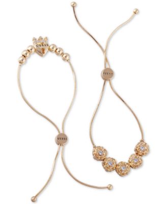 GUESS - Gold-Tone 2-Pc. Set Crystal Flower & Heart Crown Slider Bracelets