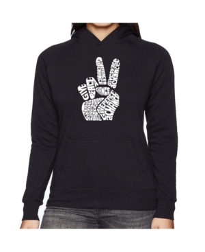 image of La Pop Art Women-s Word Art Hooded Sweatshirt -Peace Fingers