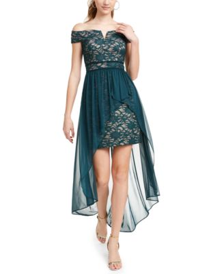 Morgan & Company - Juniors' Off-The-Shoulder Asymmetrical Gown