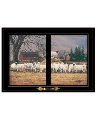 Wool Gathering by Bonnie Mohr, Ready to hang Framed Print, Black Window-Style Frame, 21" x 15"