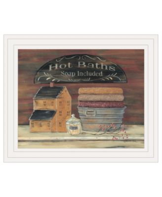 HOT BATH by Pam Britton, Ready to hang Framed print, White Frame, 17" x 14"