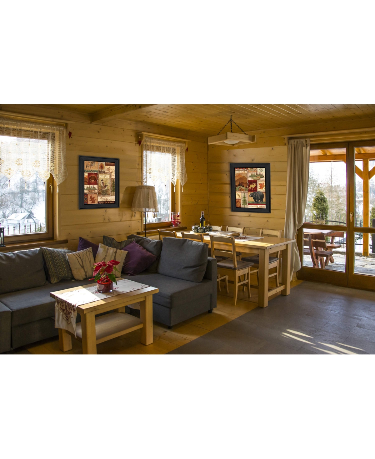 Trendy Decor 4U Lodge Collage Collection By Ed Wargo, Printed Wall Art, Ready to hang, Black Frame,