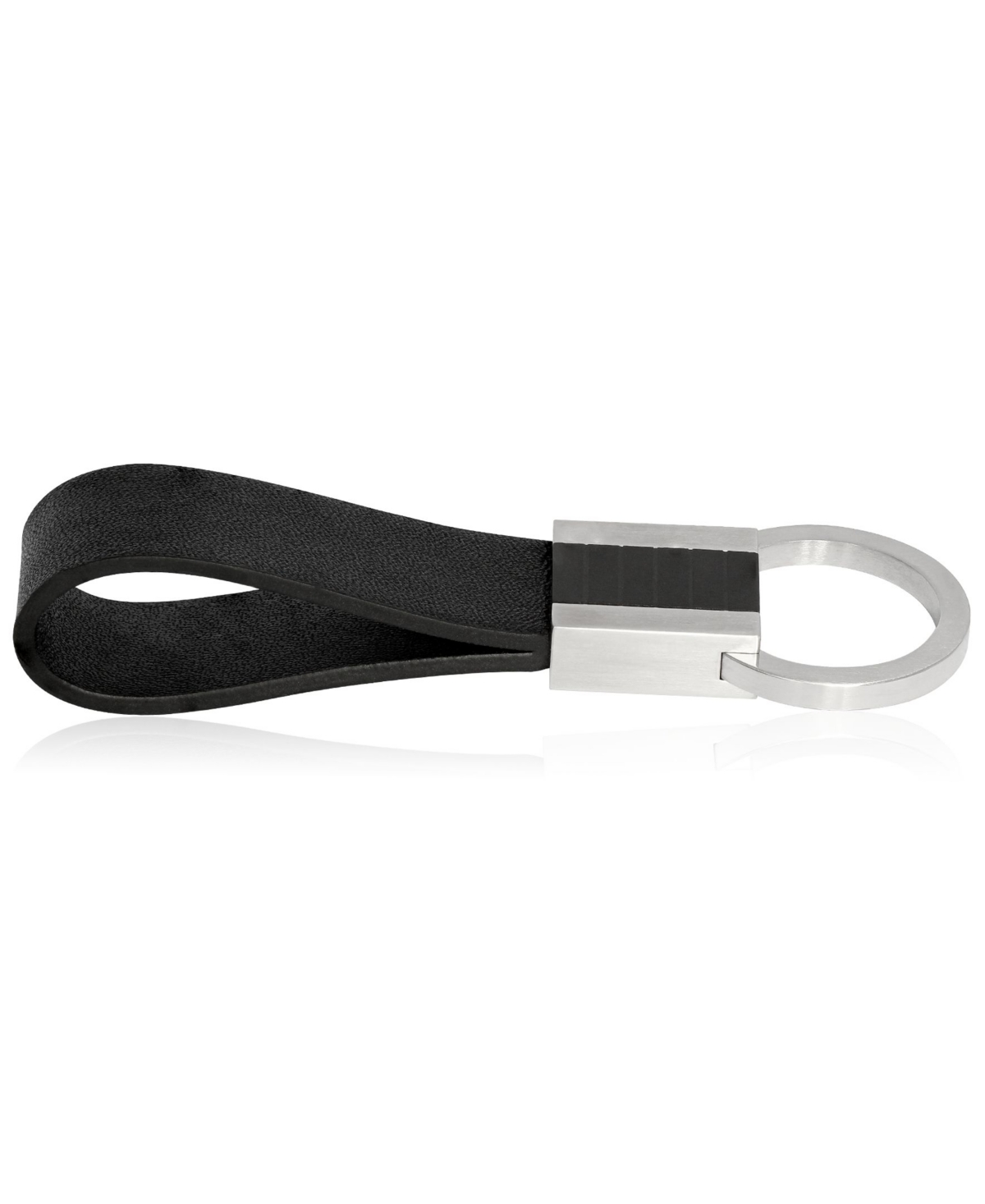 Sutton Stainless Steel Leather Key Ring - Black