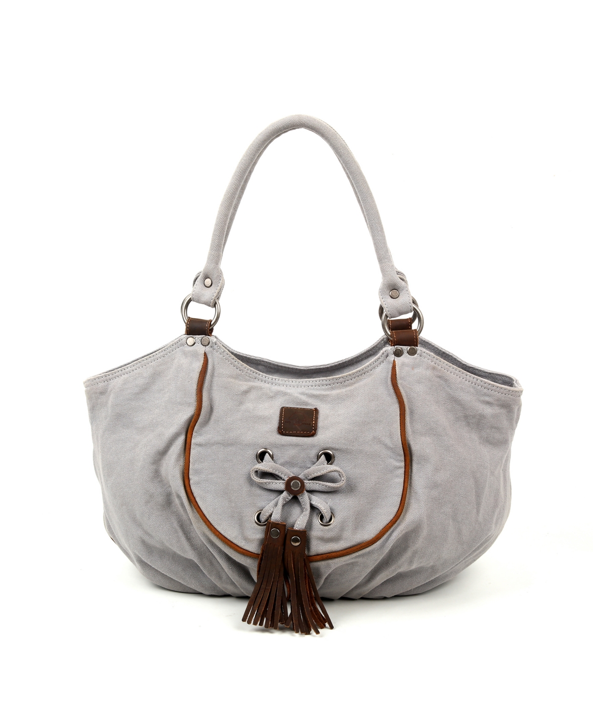 Tsd Brand Bold Lotus Canvas Hobo Bag In Gray