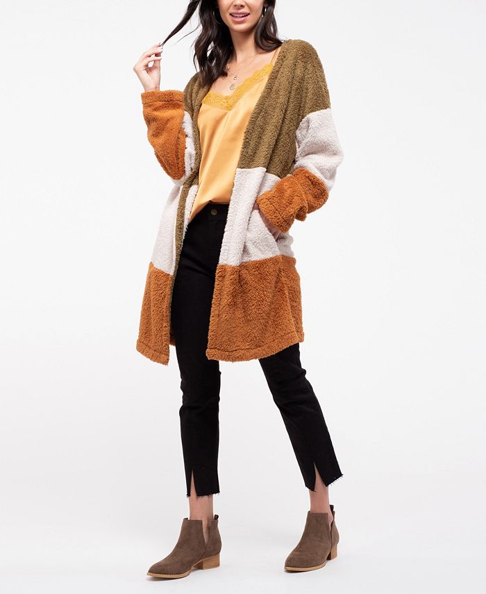 Blu Pepper Color Block Faux Fur Cardigan Macy's