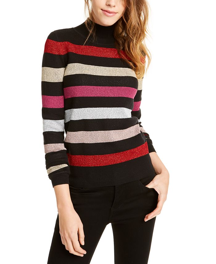 Maison Jules Mock-Neck Metallic Stripe Sweater, Created for Macy's ...