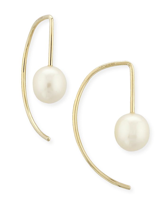 Macy's - Pearl (6 mm)  Drop Threader Earrings Set in 14k Gold