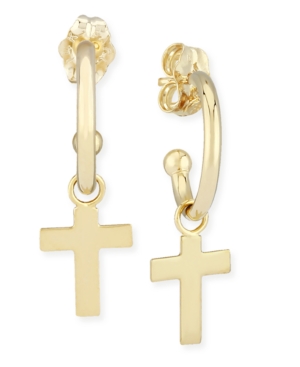 image of Dangle Cross Hoop Earrings in 14k Gold