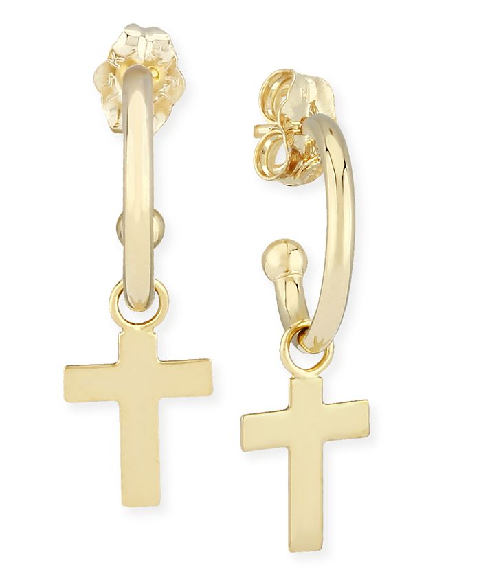 Macy's - Dangle Cross Hoop Earrings in 14k Gold