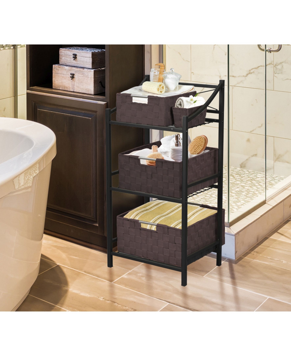 Sorbus 9 Piece Stackable Woven Basket Organizer Set with Built-In Carry Handles - Stylish Storage for any room in the household (Gray)