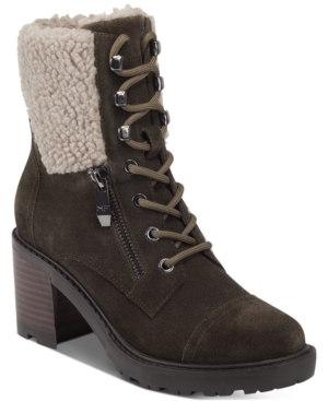Marc Fisher Lansly Lace-up Booties Women's Shoes In Winter Olive/camel