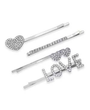 image of Inc 4-Pc. Silver-Tone Pave Love Bobby Pin Set, Created for Macy-s