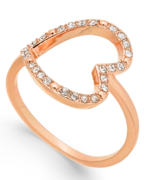 image of Inc Rose Gold-Tone Pave Crystal Open Heart Ring