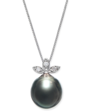 image of Cultured Baroque Black Tahitian Pearl (10mm) & Diamond (1/20 ct. t.w.) 18