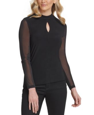 DKNY - Mesh-Sleeve Mock-Neck Top