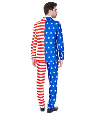 Men’s USA Suit - American Flag Outfit Slim Fit - Blue - Red - White