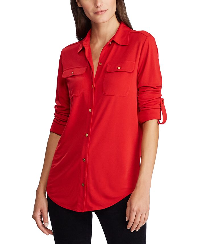 Lauren Ralph Lauren Roll-Tab-Sleeve Button-Front Shirt - Macy's