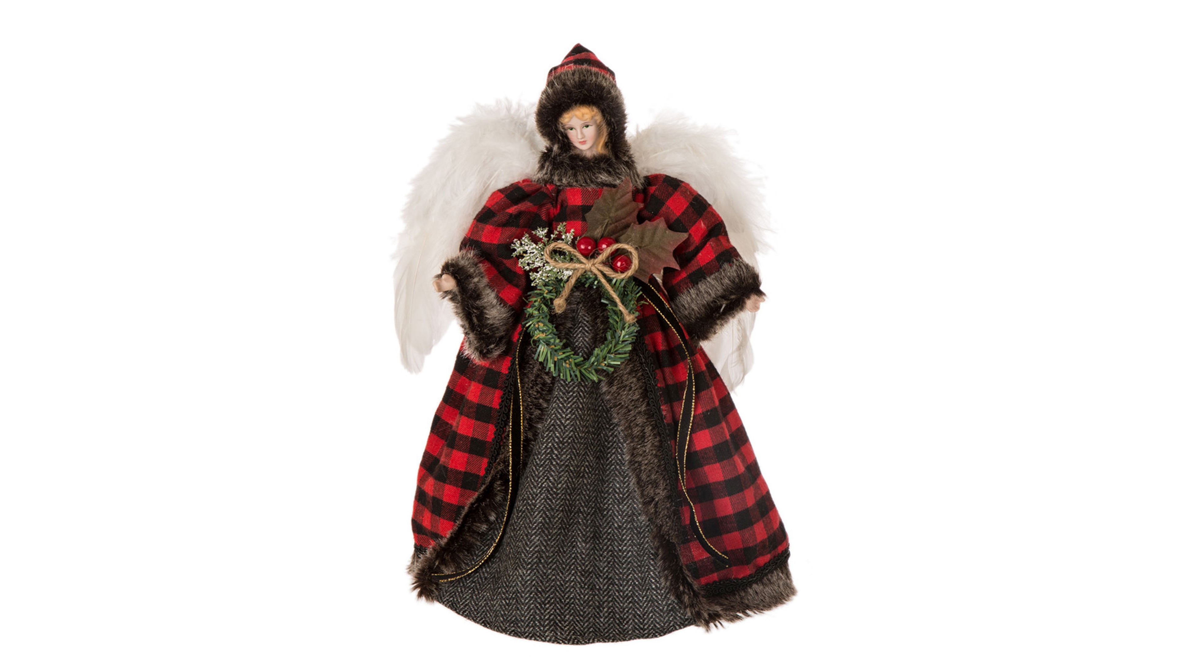 Glitzhome 12" H Plaid Angel Tree Top